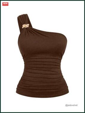 Plus Size One Shoulder Ruched Tank Top Sleeveless Fitted